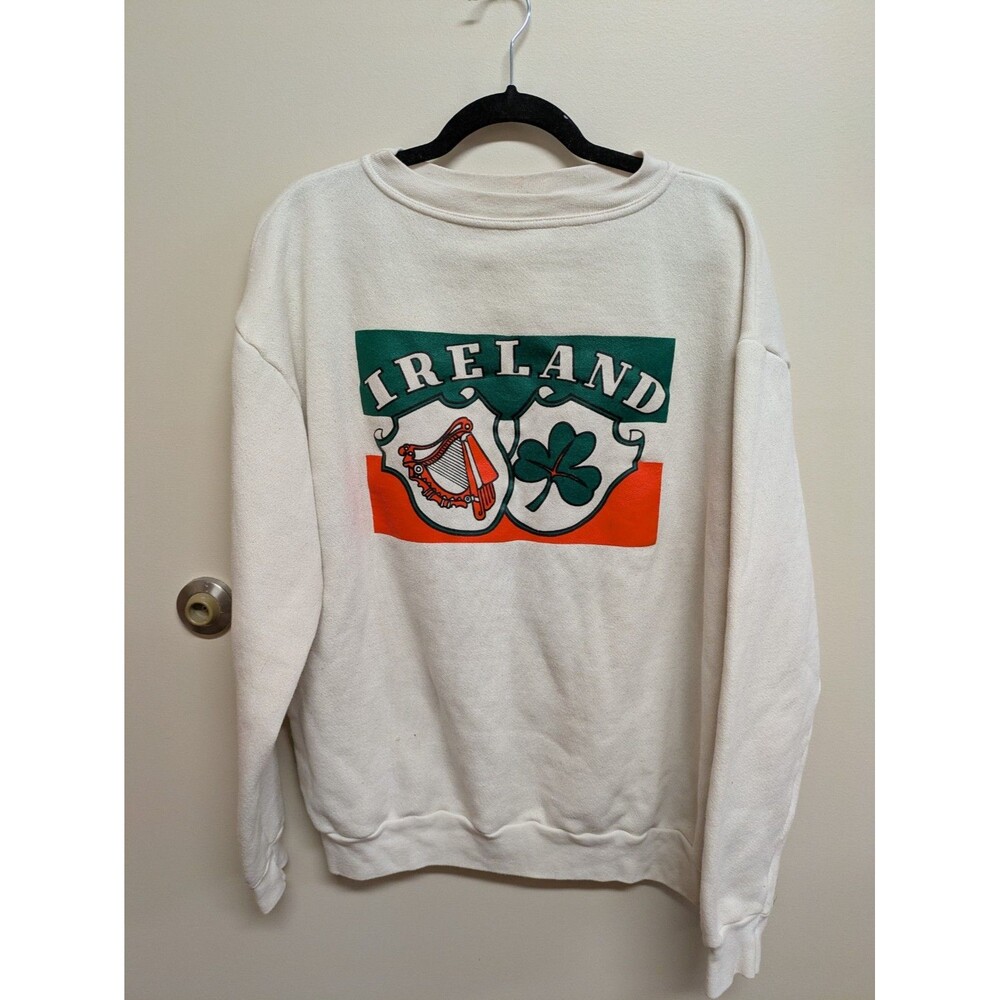 Vintage 80s 90s  Ireland Sweatshirt White Pullover Crew Size Xl unisex